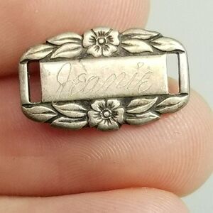 Vintage Jeanie Sterling Silver Forget-Me-Not Bracelet Charm Slide Link Engraved